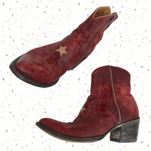 Old Gringo Shoes - Old Gringo Red Leather Star Ankle Booties Low Cut Western Cowboy Boots Size 9.5
